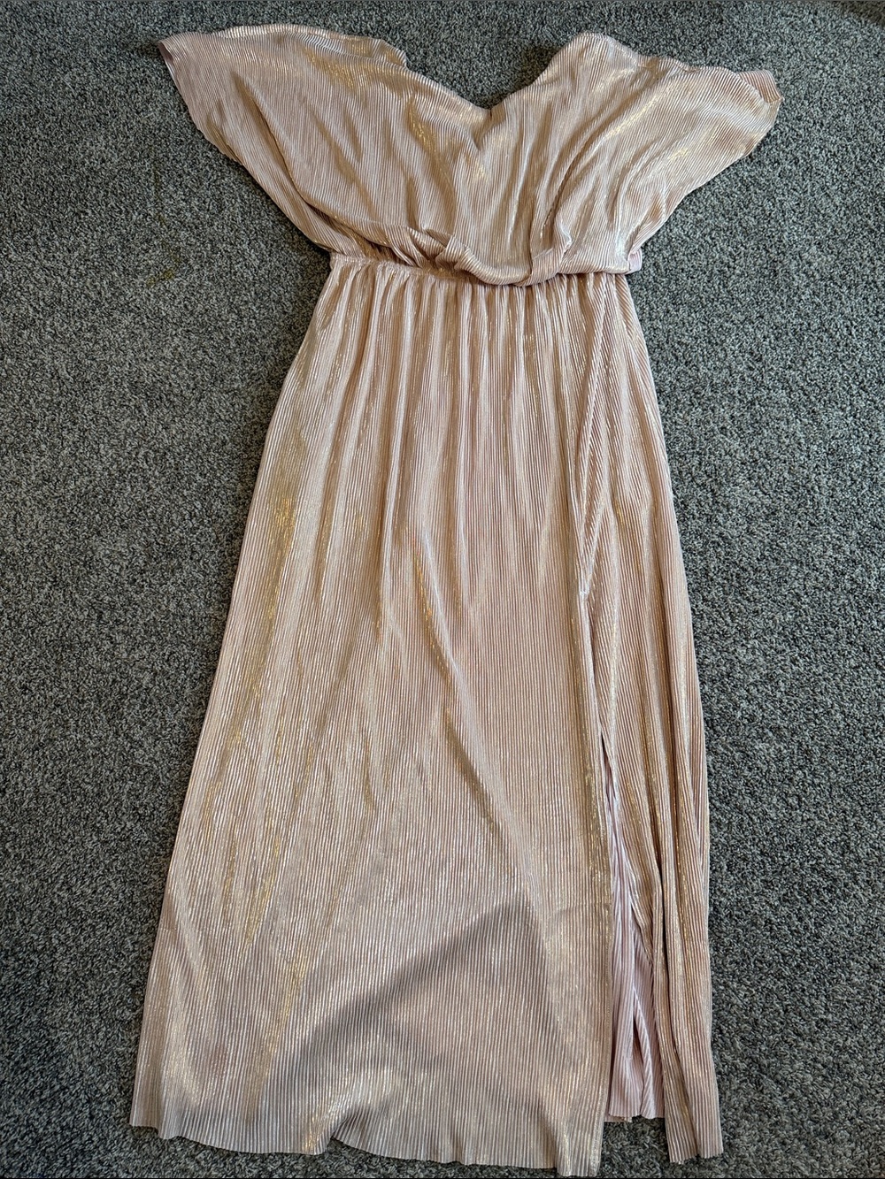 SEE N BE SEEN Blush Metallic Pleated Maxi Dress. Gorgeous mother of the bride 1X